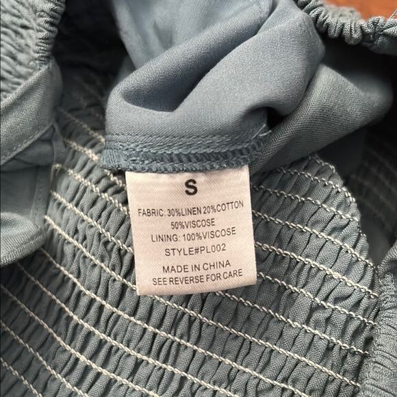 Pink Lily Linen Blend Jumpsuit with Ruffle Straps and Smocked Chest, Size Small - Picture 10 of 10